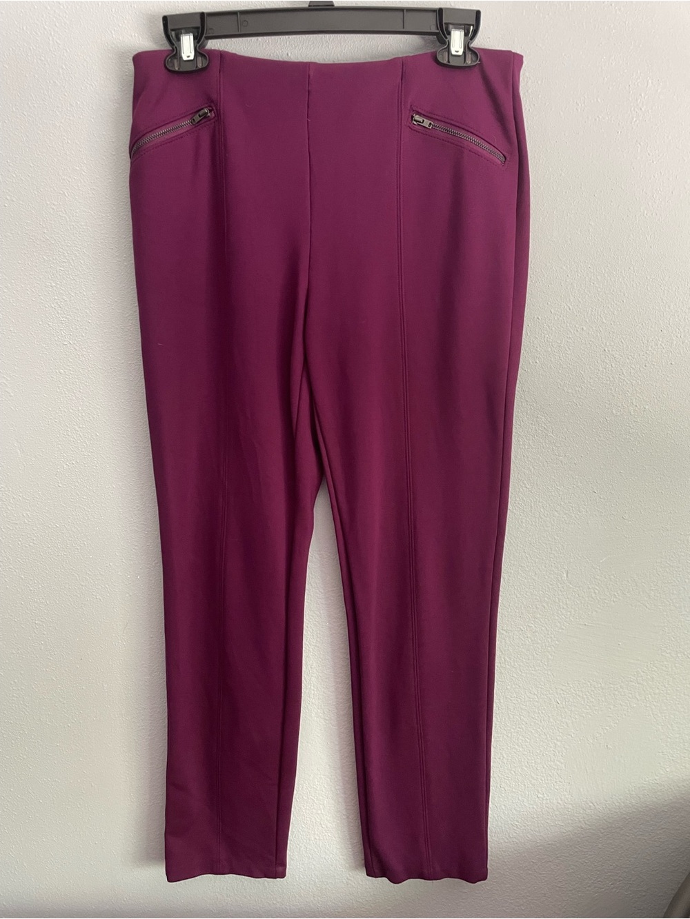 Vision 155 Plum Ponte Knit Pull On Pants Zipper Pockets Size SR EUC